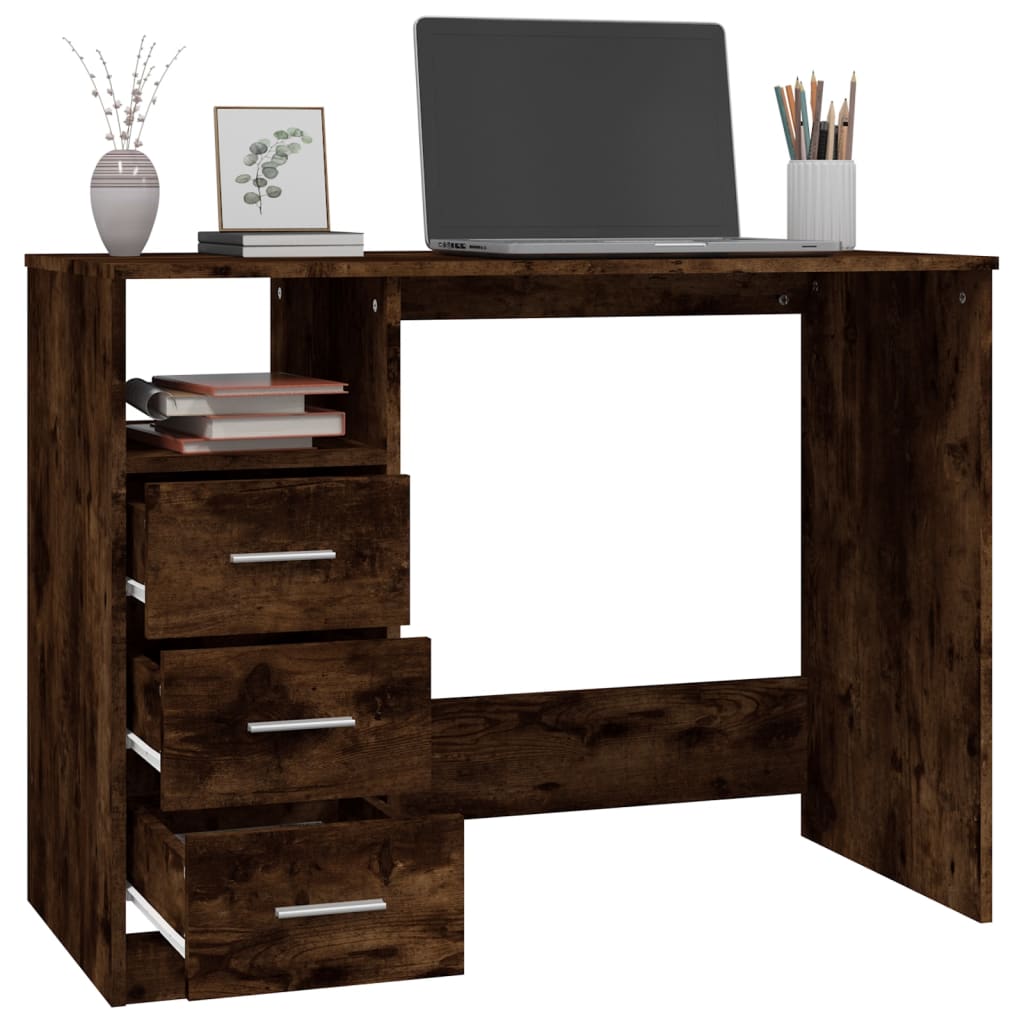 Modern Wooden Home Office Computer Desk Table With 3 Storage Drawers Wood