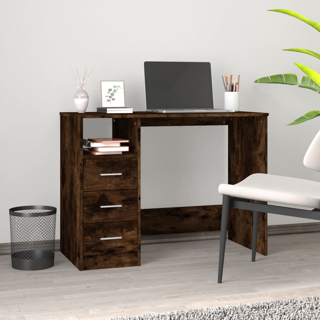 Modern Wooden Home Office Computer Desk Table With 3 Storage Drawers Wood