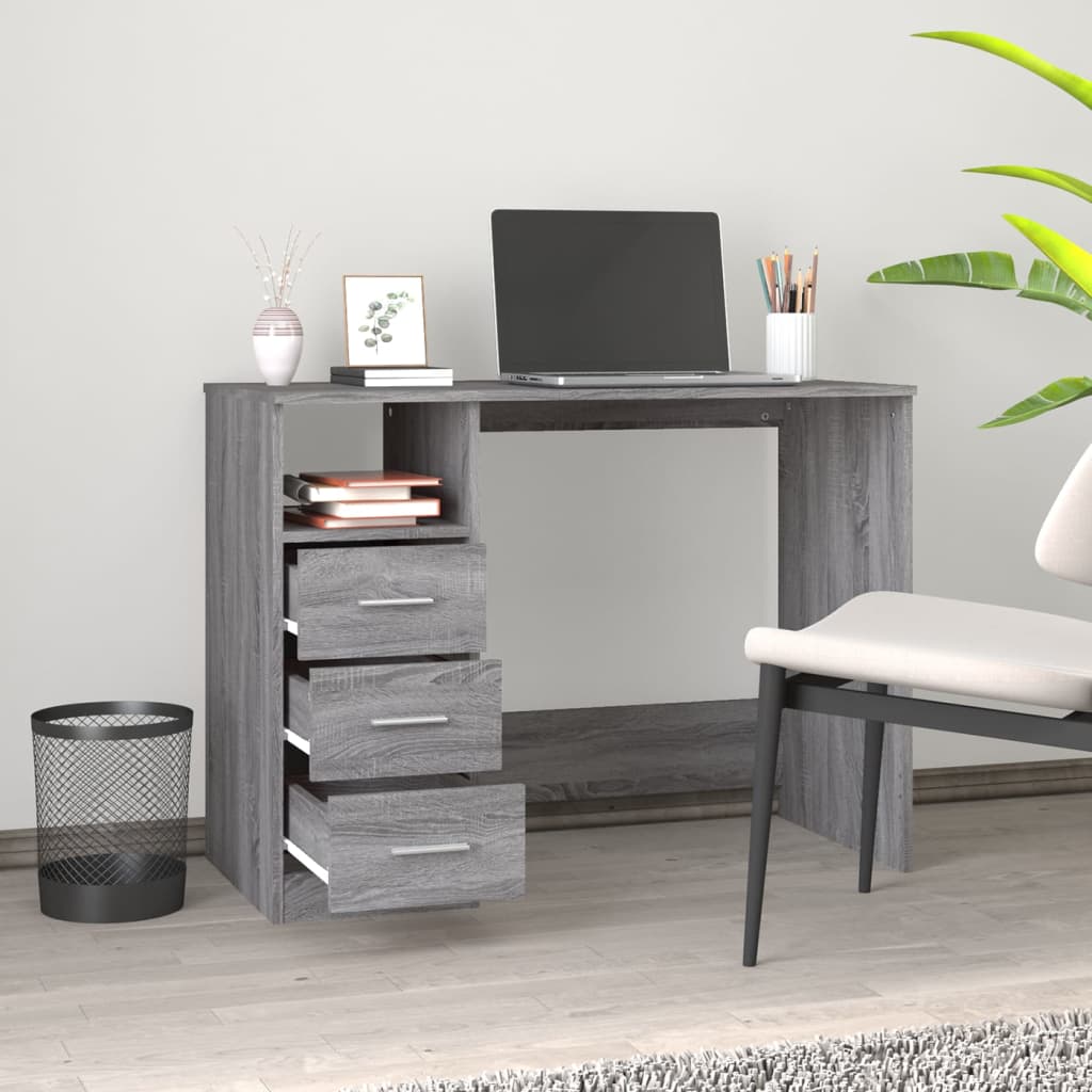 Modern Wooden Home Office Computer Desk Table With 3 Storage Drawers Wood