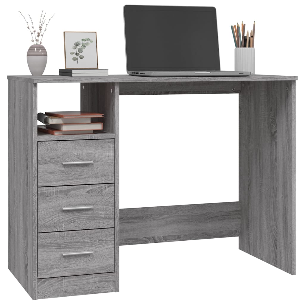 Modern Wooden Home Office Computer Desk Table With 3 Storage Drawers Wood