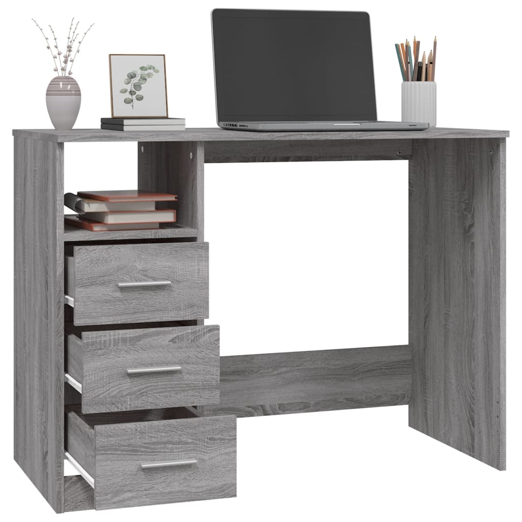 Modern Wooden Home Office Computer Desk Table With 3 Storage Drawers Wood