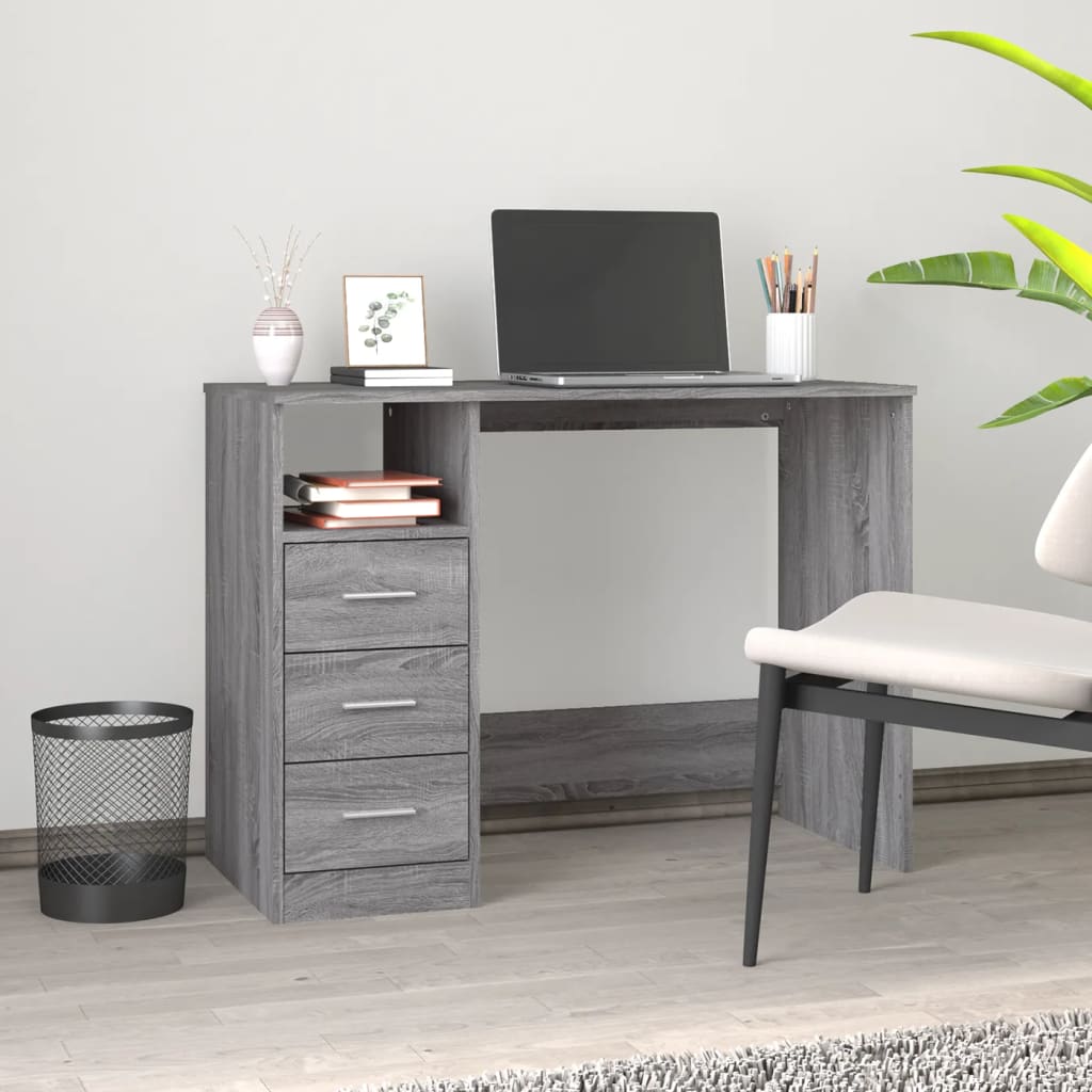 Modern Wooden Home Office Computer Desk Table With 3 Storage Drawers Wood