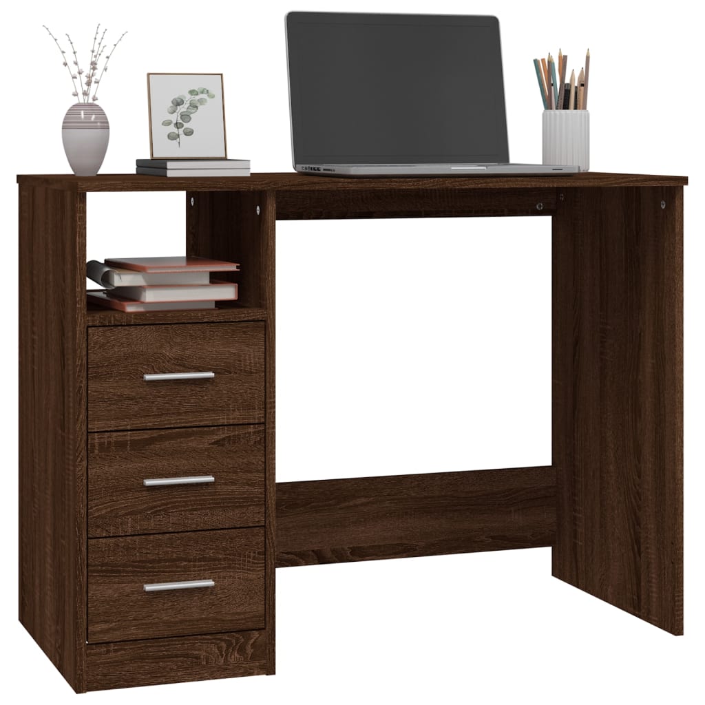 Modern Wooden Home Office Computer Desk Table With 3 Storage Drawers Wood