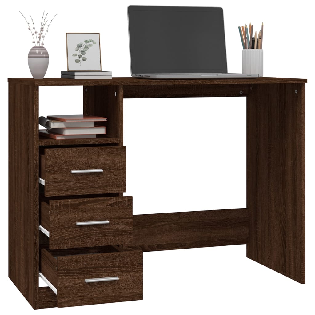 Modern Wooden Home Office Computer Desk Table With 3 Storage Drawers Wood