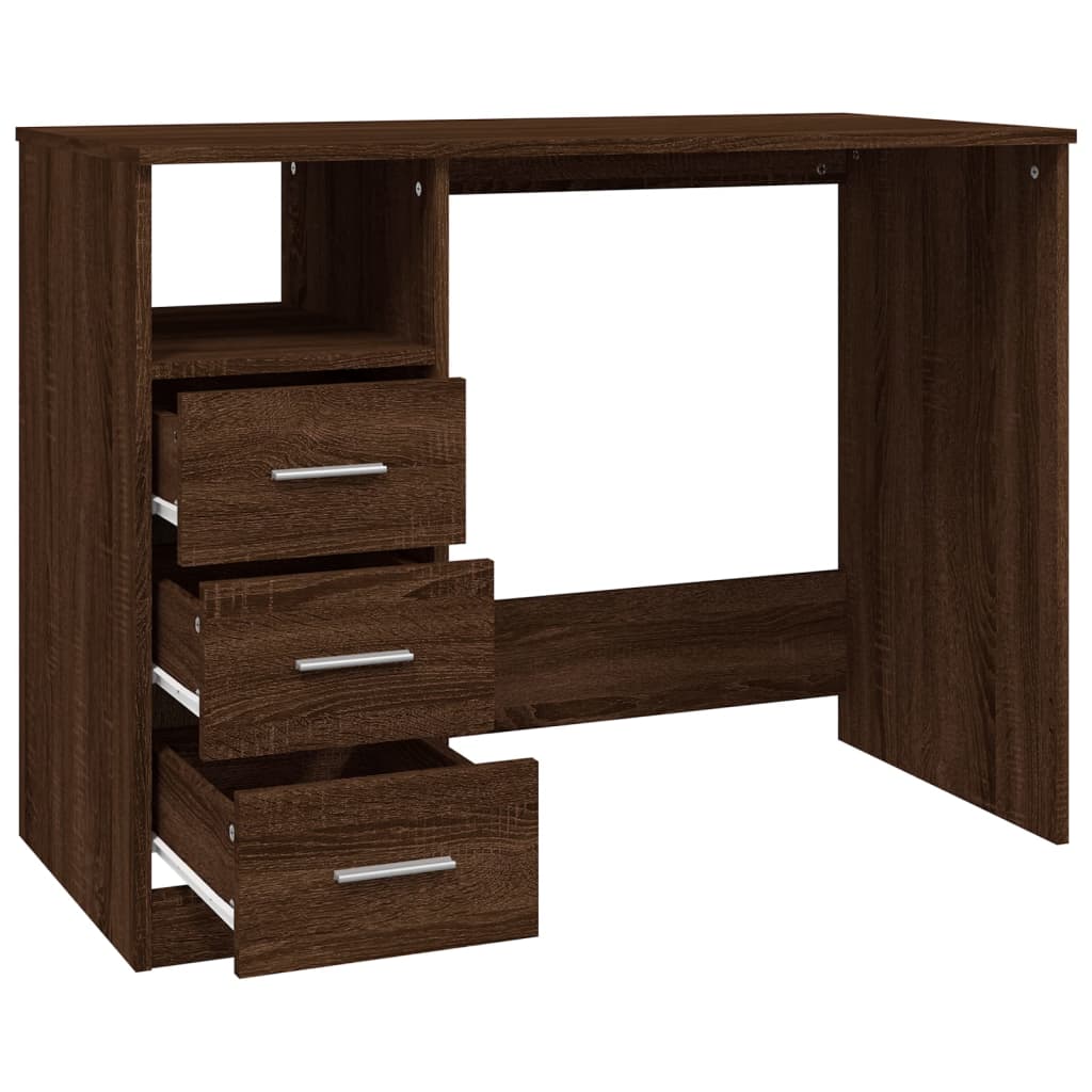 Modern Wooden Home Office Computer Desk Table With 3 Storage Drawers Wood