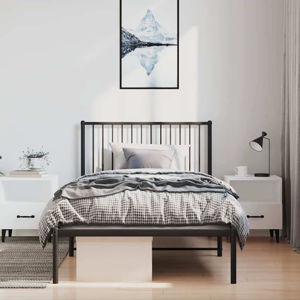 Metal Bed Frame without Mattress with Headboard Black 100x200cm