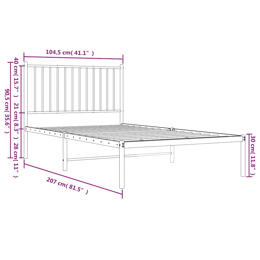 Metal Bed Frame without Mattress with Headboard Black 100x200cm