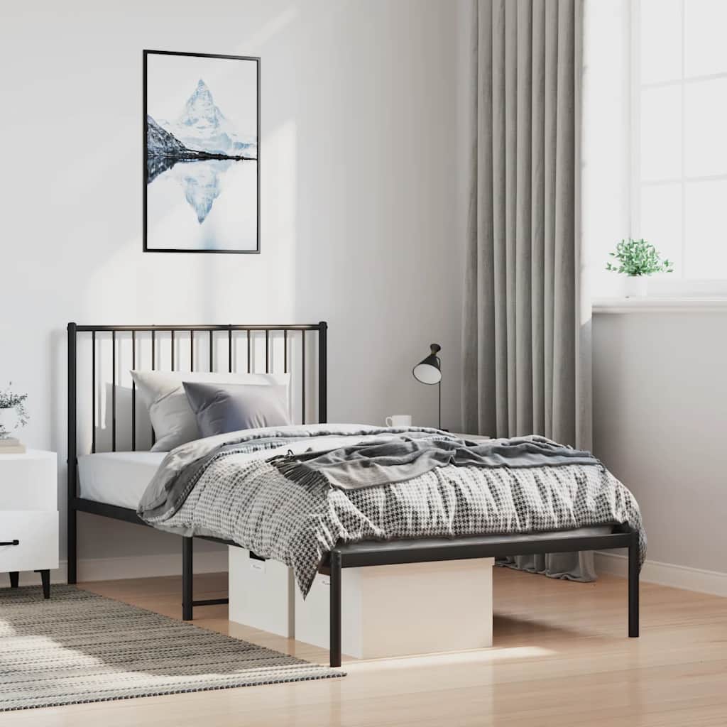 Metal Bed Frame without Mattress with Headboard Black 100x200cm