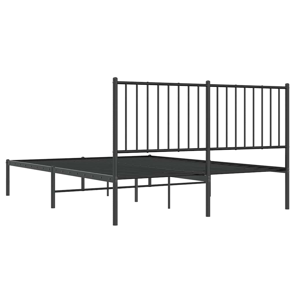 Metal Bed Frame without Mattress with Headboard Black 135x190cm