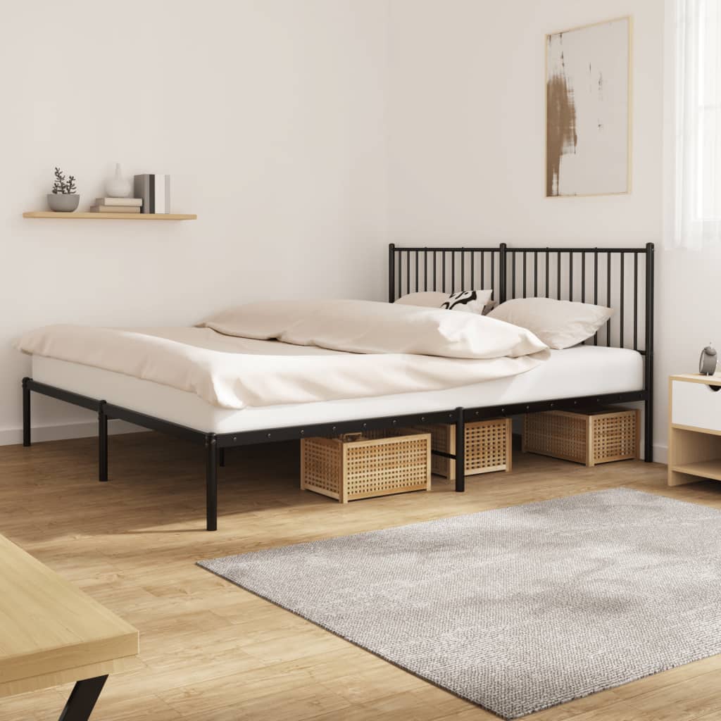Metal Bed Frame without Mattress with Headboard Black 183x213cm