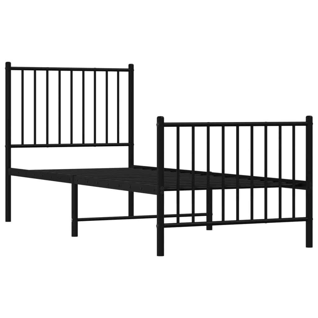 Metal Bed Frame without Mattress with Footboard Black 80x200cm