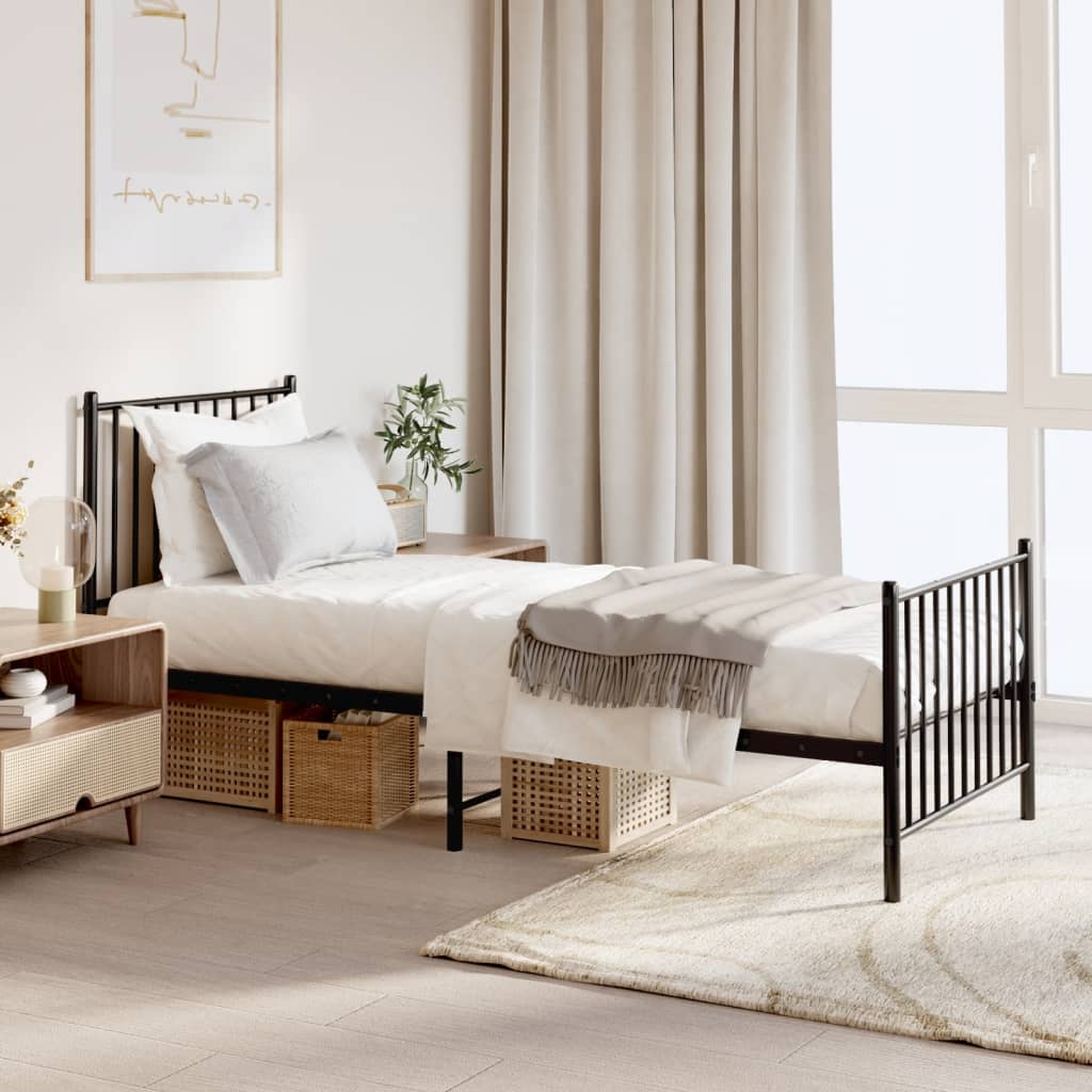 Metal Bed Frame without Mattress with Footboard Black 80x200cm