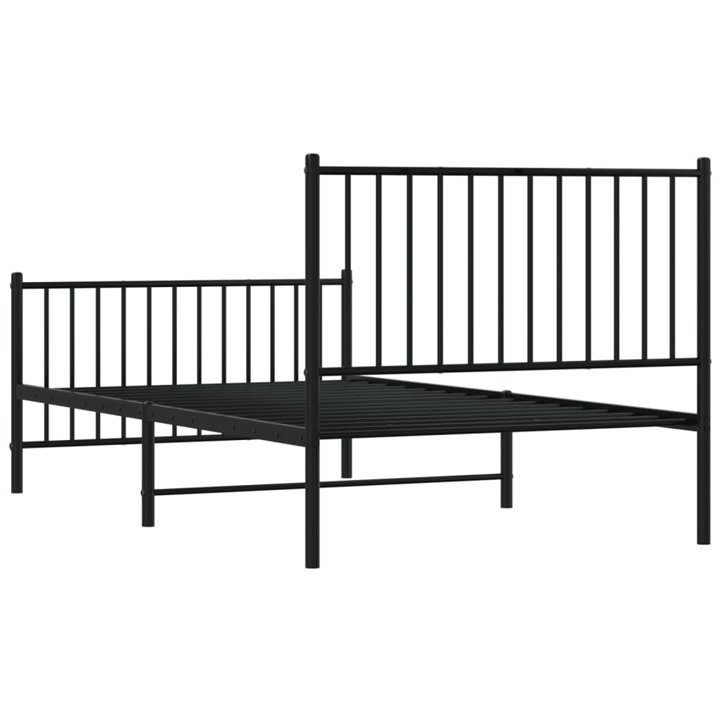 Metal Bed Frame without Mattress with Footboard Black 100x190cm