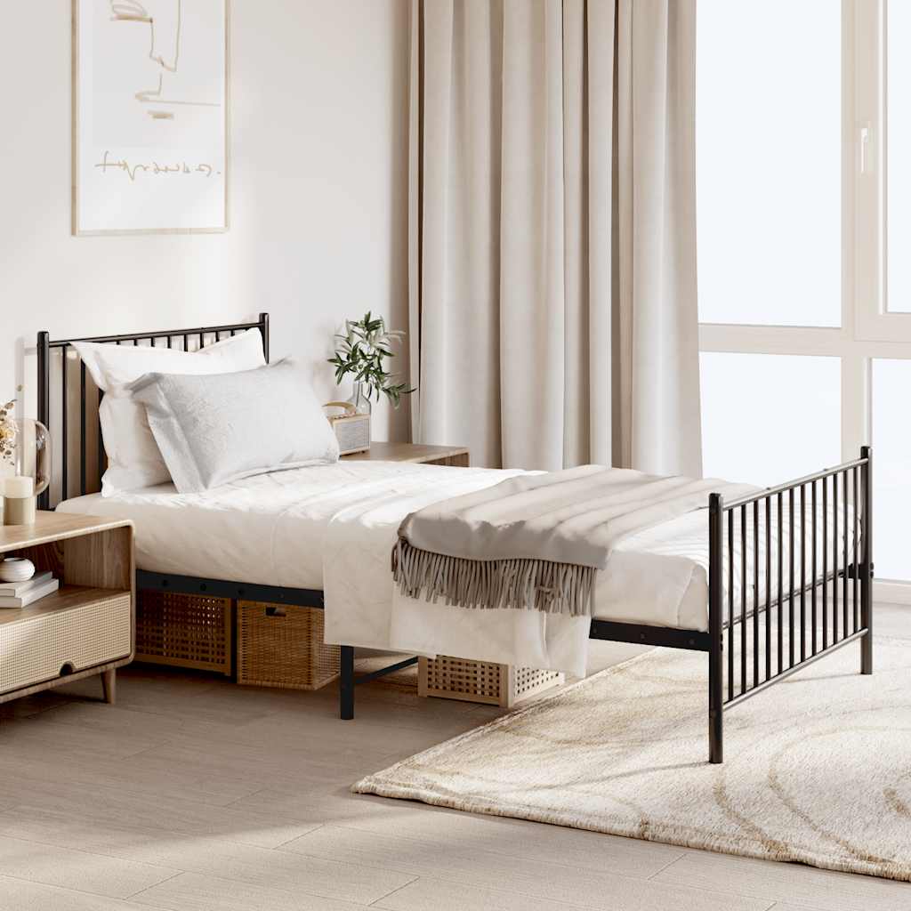 Metal Bed Frame without Mattress with Footboard Black 100x190cm