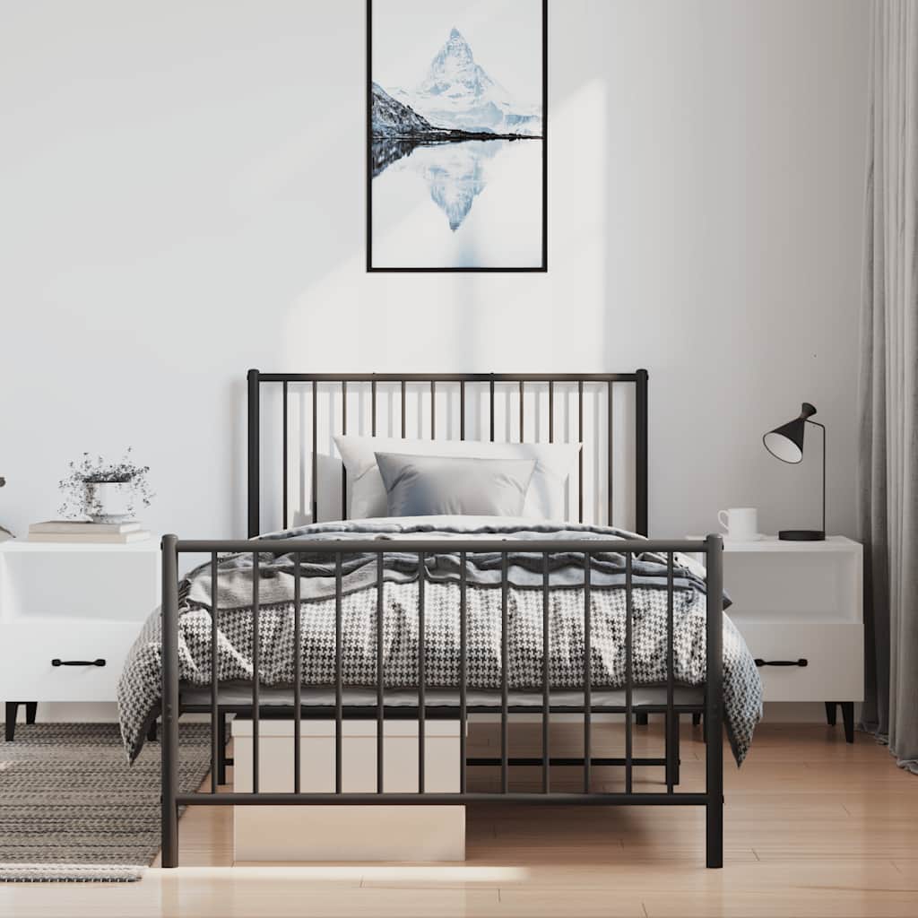 Metal Bed Frame without Mattress with Footboard Black 100x200cm