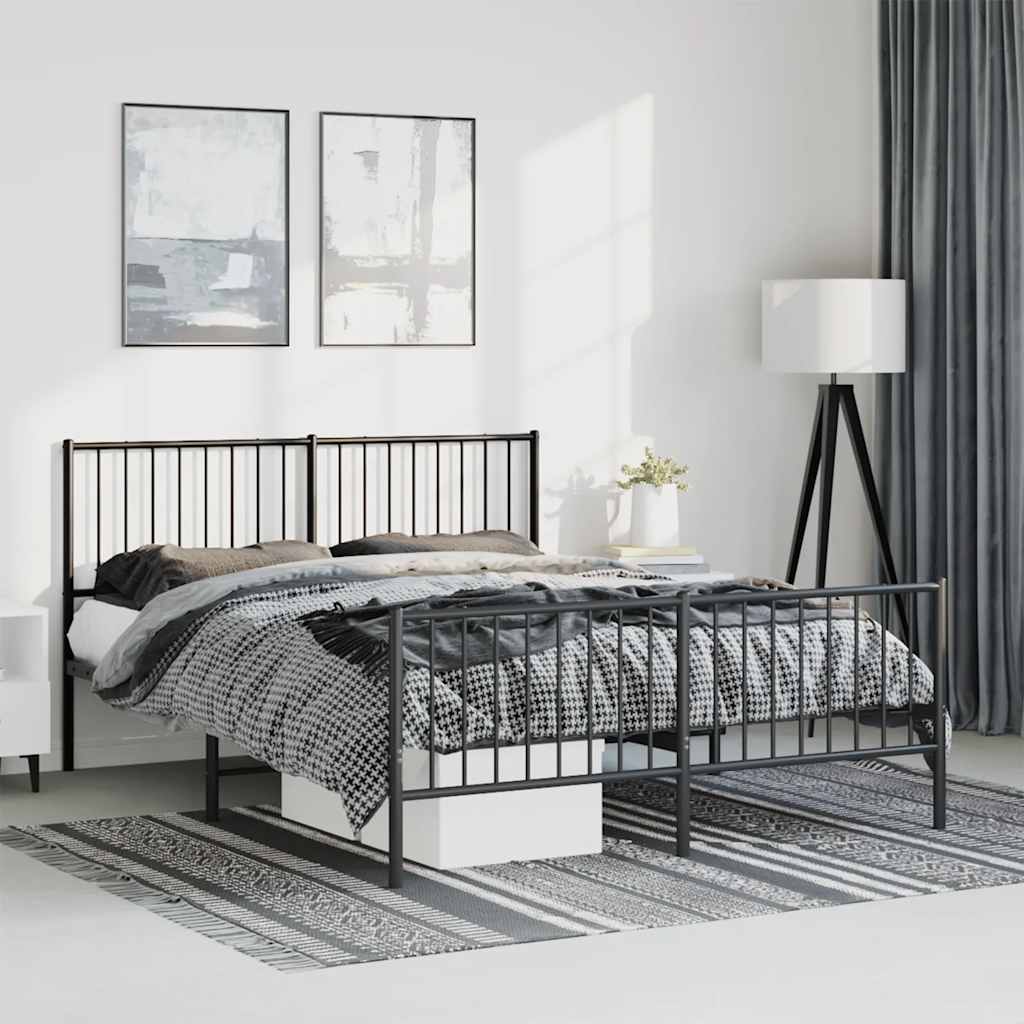 Metal Bed Frame without Mattress with Footboard Black 135x190cm