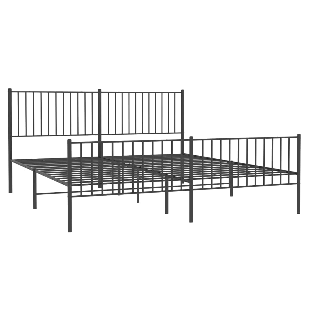 Metal Bed Frame without Mattress with Footboard Black 180x200cm