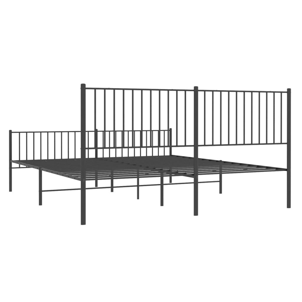 Metal Bed Frame without Mattress with Footboard Black 180x200cm
