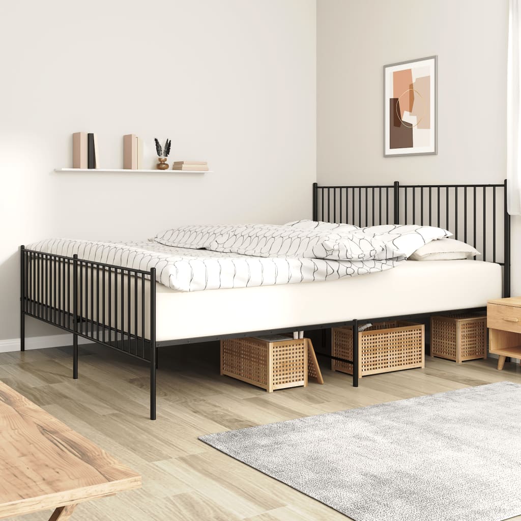 Metal Bed Frame without Mattress with Footboard Black 180x200cm