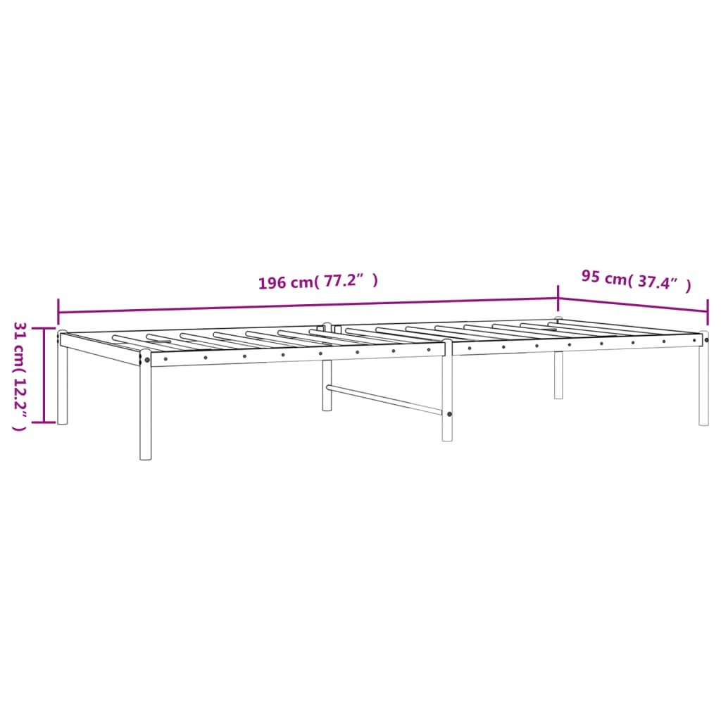 Metal Bed Frame without Mattress White 90x190cm