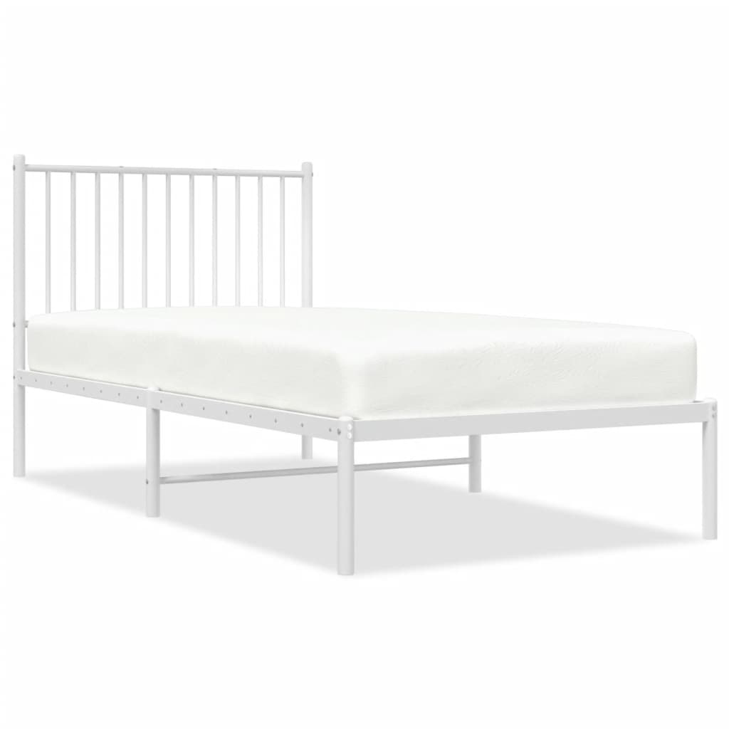 Metal Bed Frame without Mattress with Headboard White 90x190cm