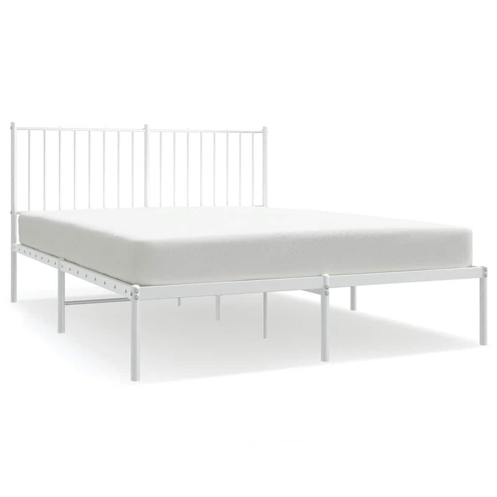 Metal Bed Frame without Mattress with Headboard White 135x190cm