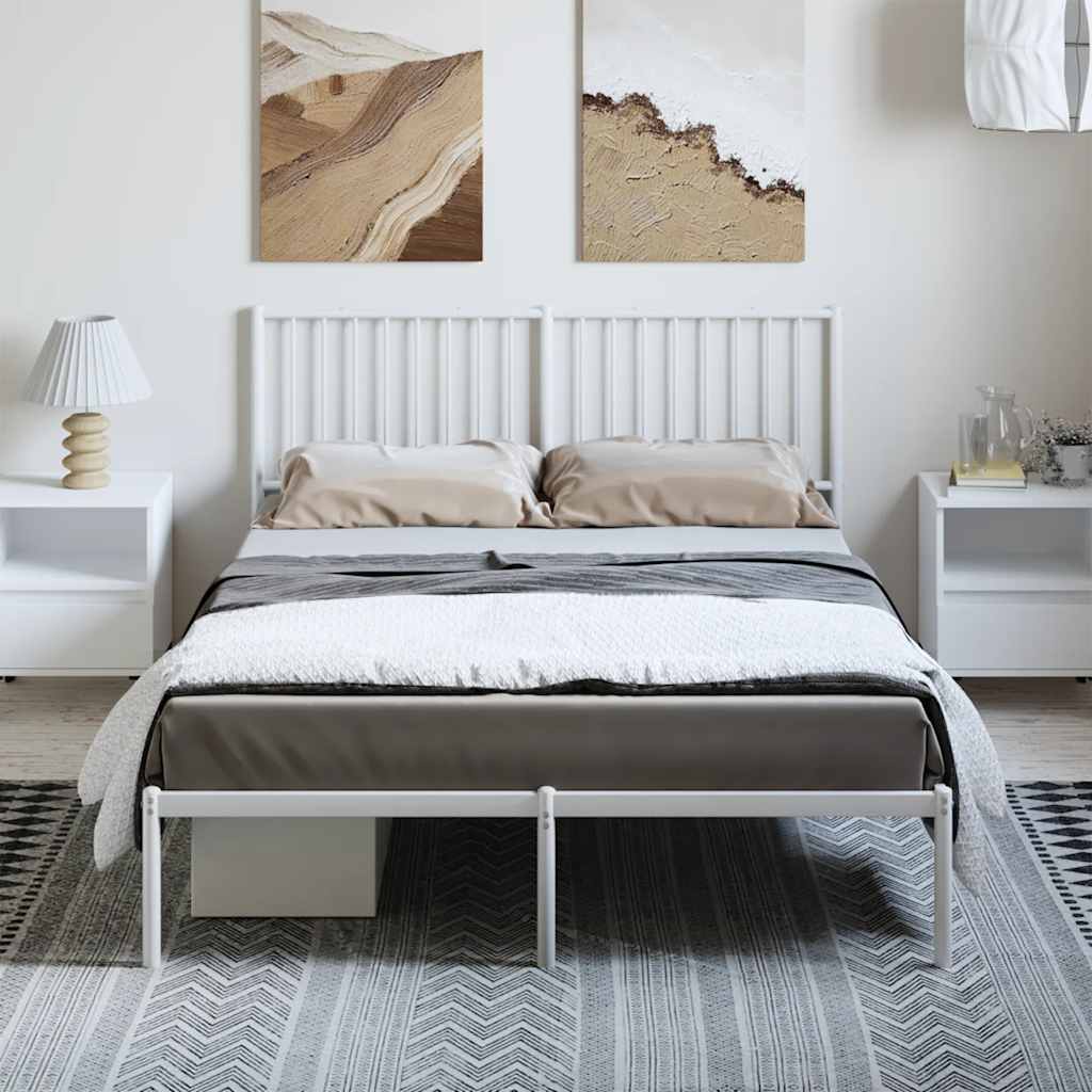 Metal Bed Frame without Mattress with Headboard White 135x190cm