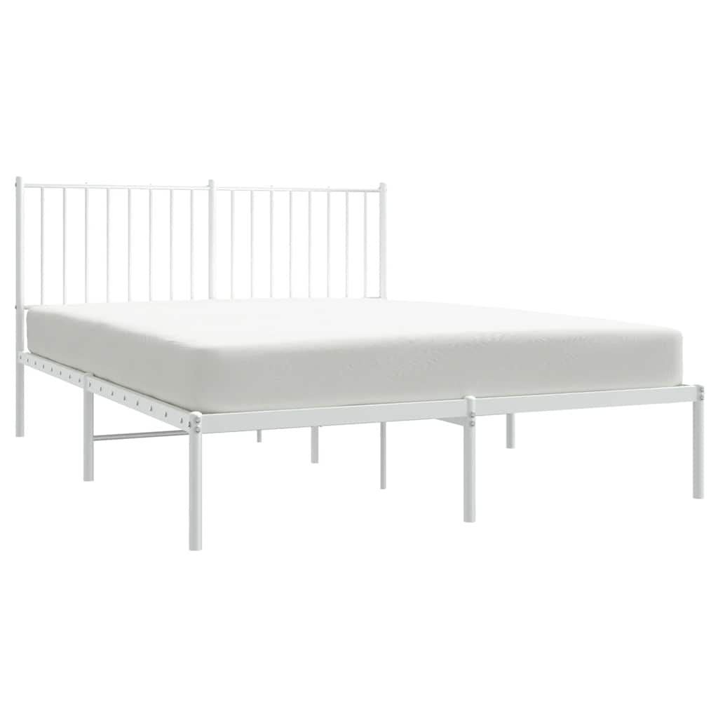 Metal Bed Frame without Mattress with Headboard White 135x190cm