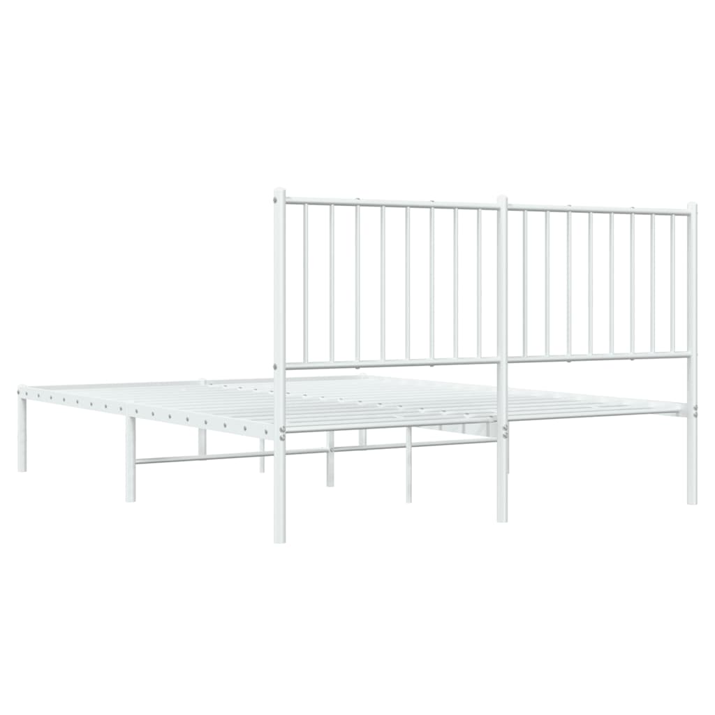 Metal Bed Frame without Mattress with Headboard White 135x190cm