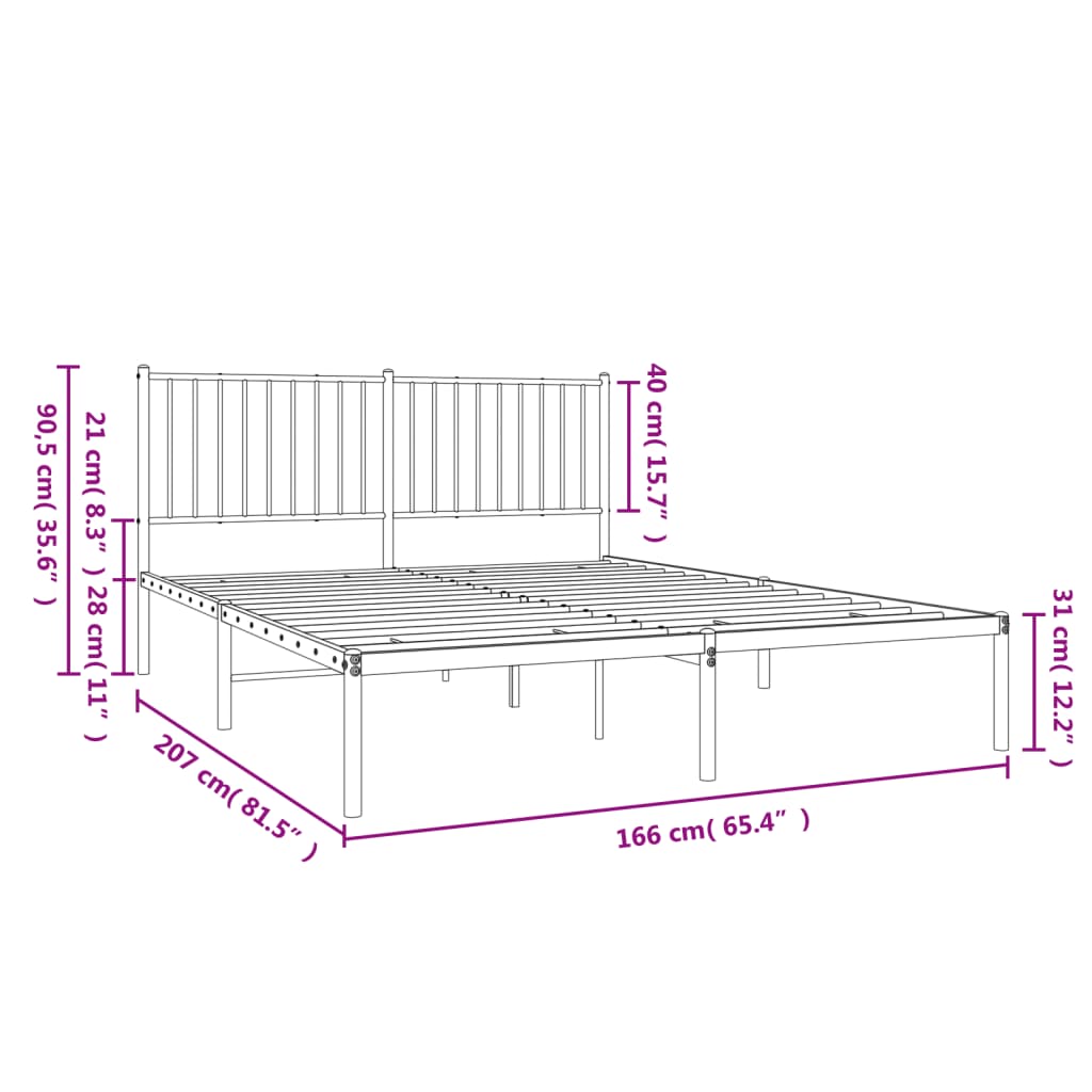 Metal Bed Frame without Mattress with Headboard White 160x200cm