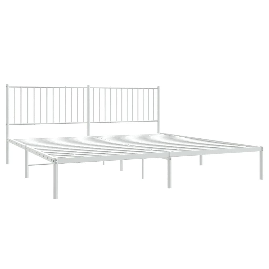 Metal Bed Frame without Mattress with Headboard White 193x203cm