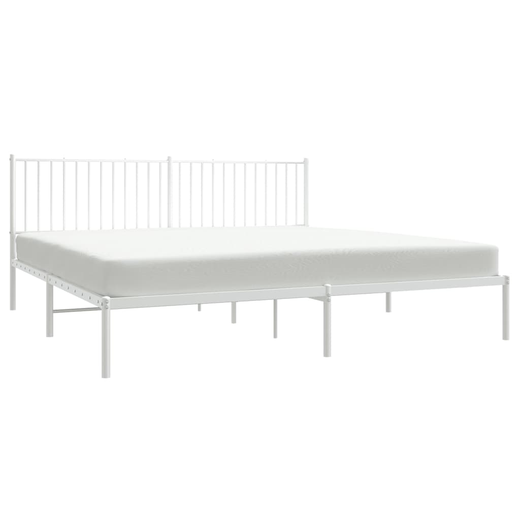 Metal Bed Frame without Mattress with Headboard White 193x203cm