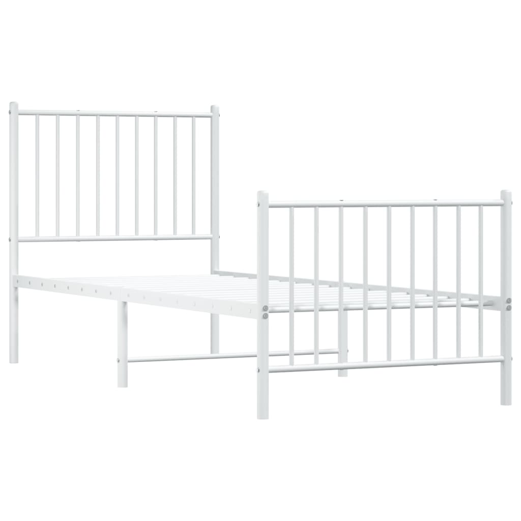 Metal Bed Frame without Mattress with Footboard White 75x190cm
