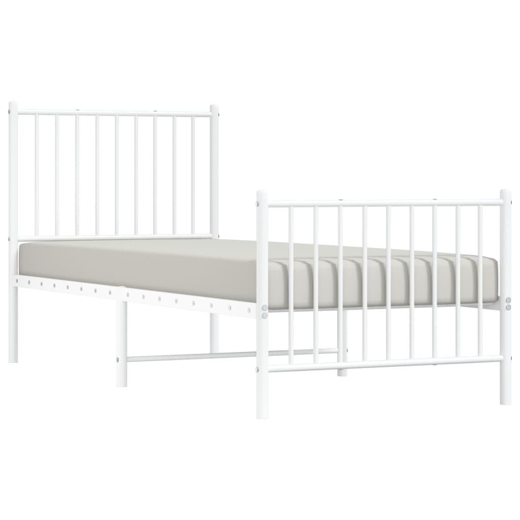 Metal Bed Frame without Mattress with Footboard White 75x190cm