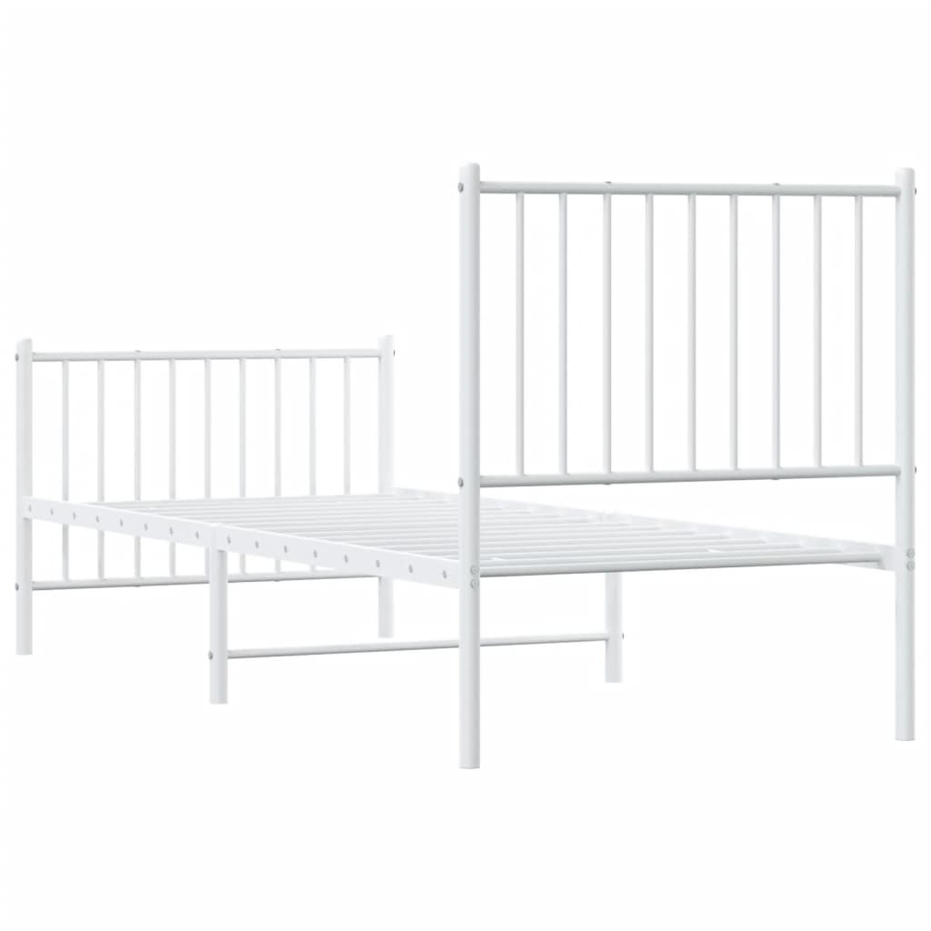 Metal Bed Frame without Mattress with Footboard White 75x190cm
