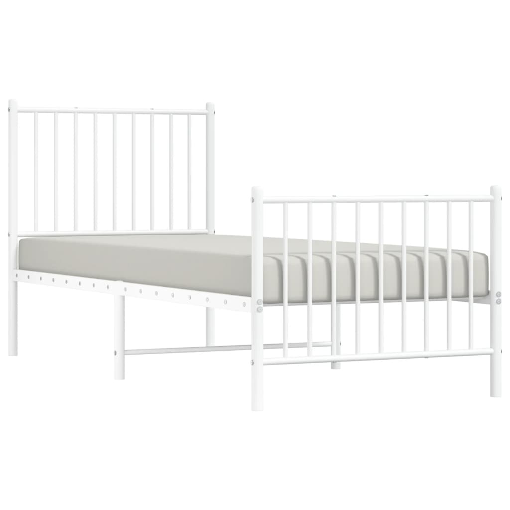 Metal Bed Frame without Mattress with Footboard White 80x200cm