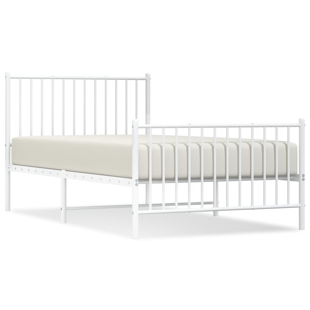 Metal Bed Frame without Mattress with Footboard White 100x190cm