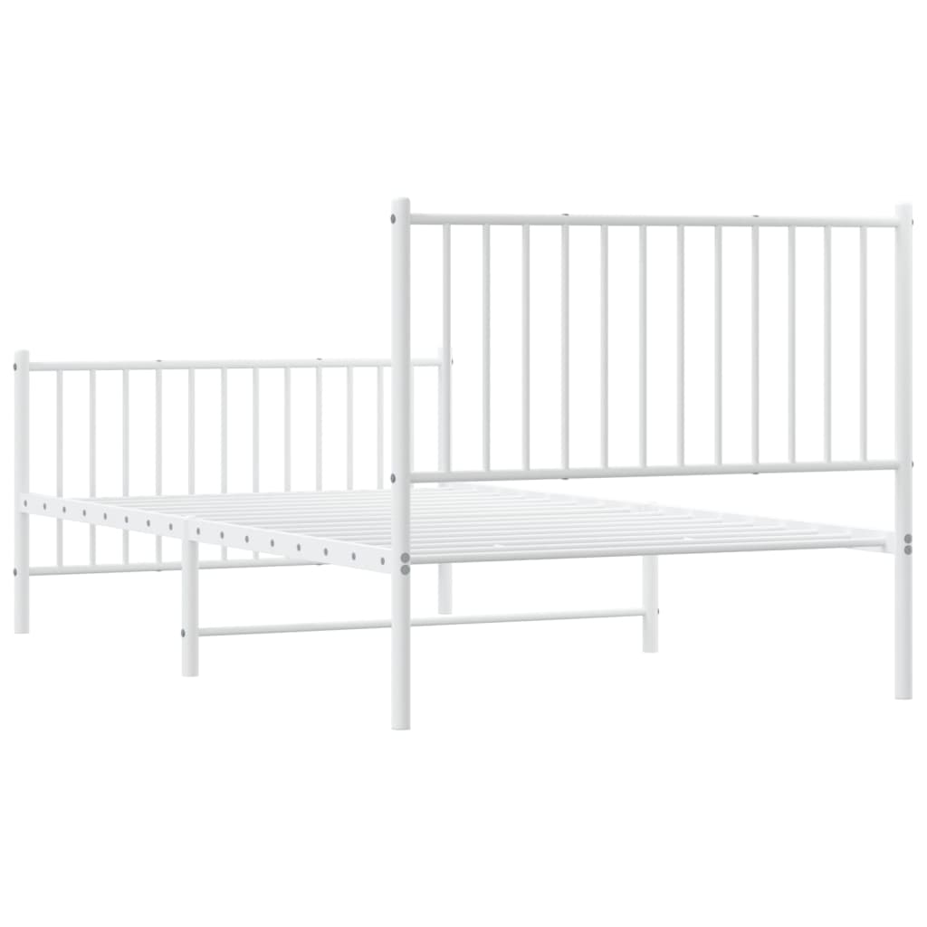 Metal Bed Frame without Mattress with Footboard White 100x190cm