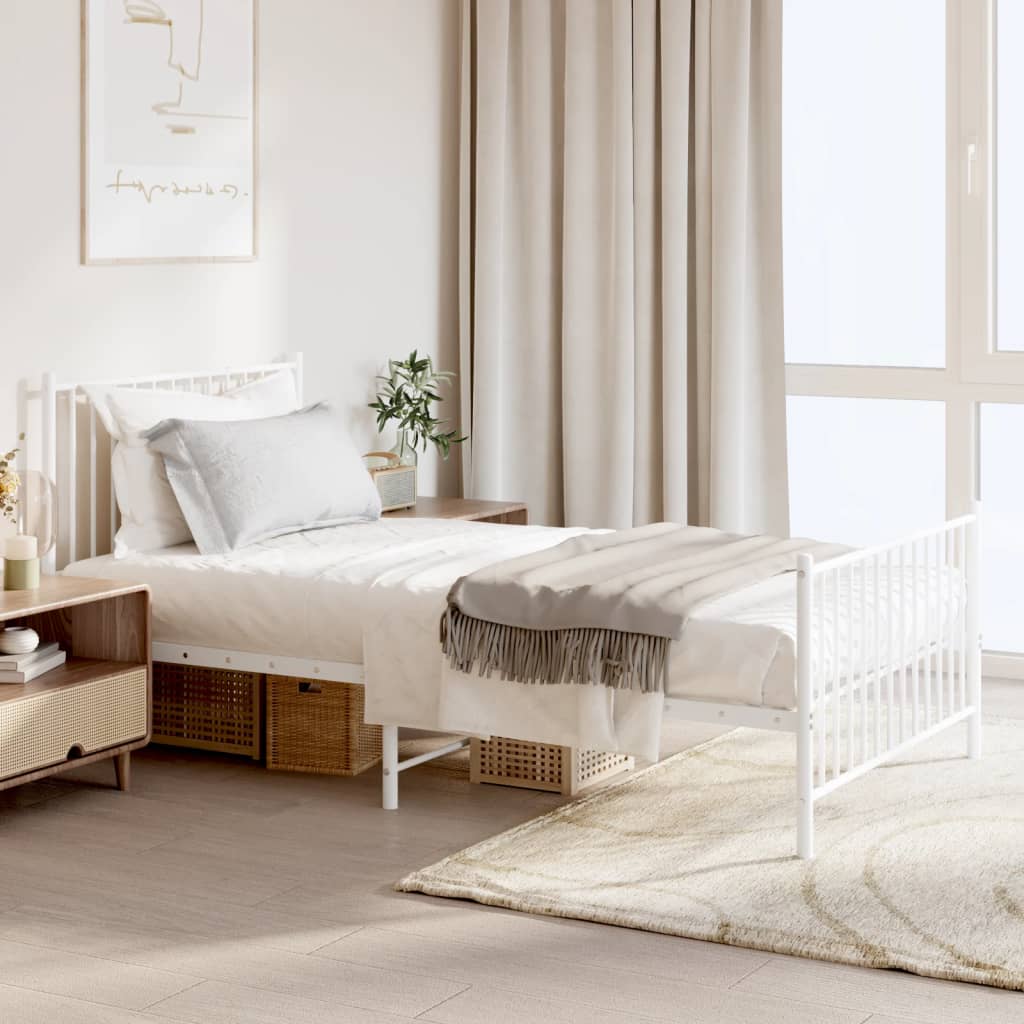 Metal Bed Frame without Mattress with Footboard White 100x190cm