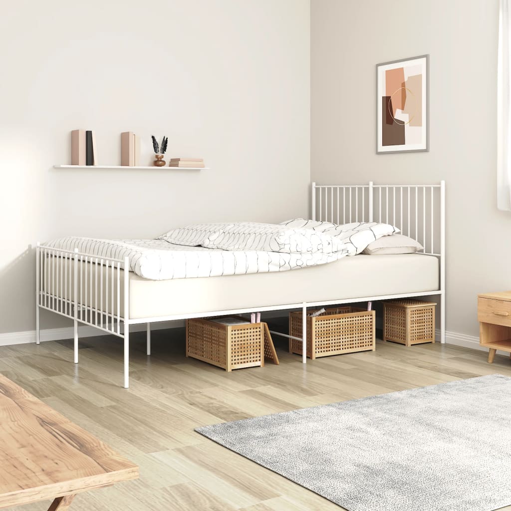 Metal Bed Frame without Mattress with Footboard White 140x200cm
