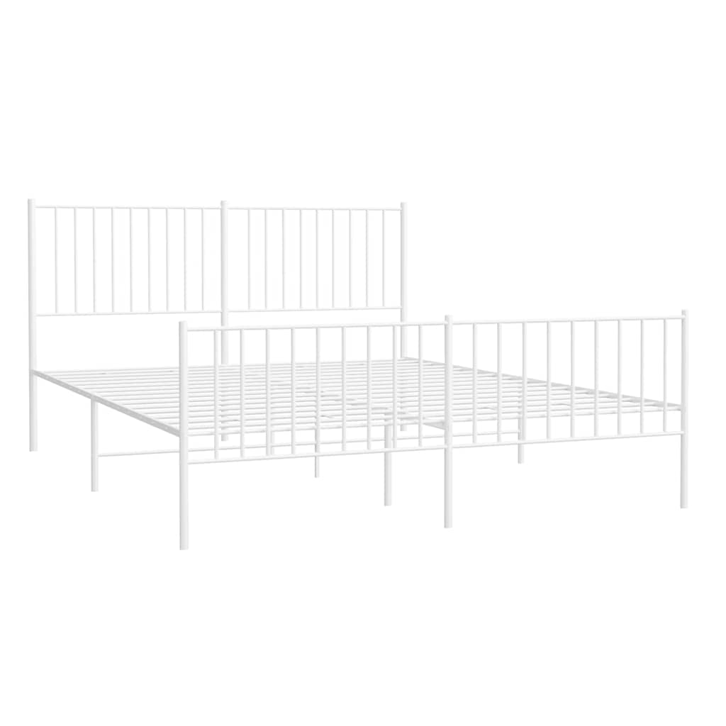 Metal Bed Frame without Mattress with Footboard White 150x200cm
