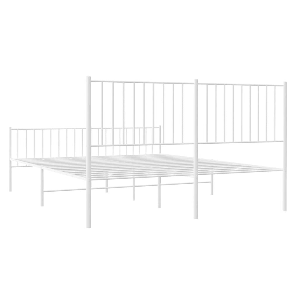 Metal Bed Frame without Mattress with Footboard White 150x200cm