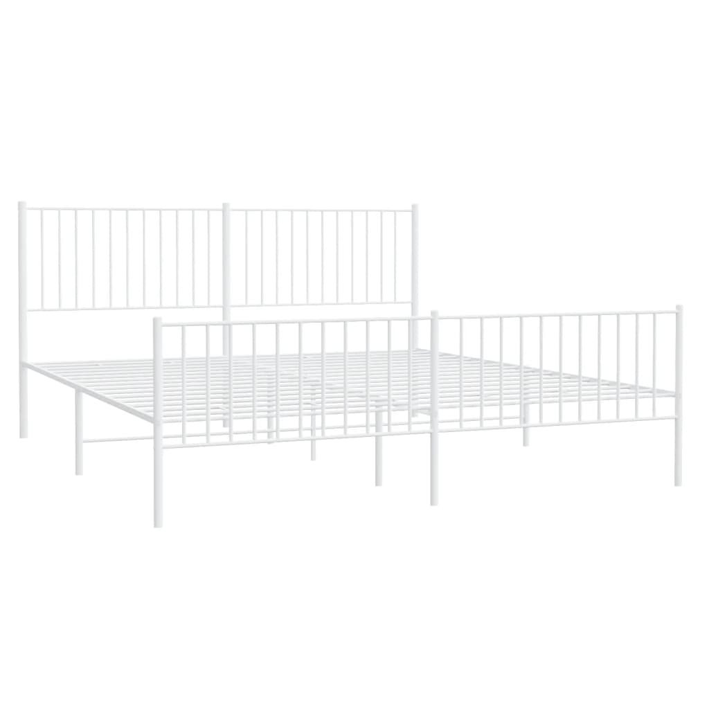 Metal Bed Frame without Mattress with Footboard White 180x200cm
