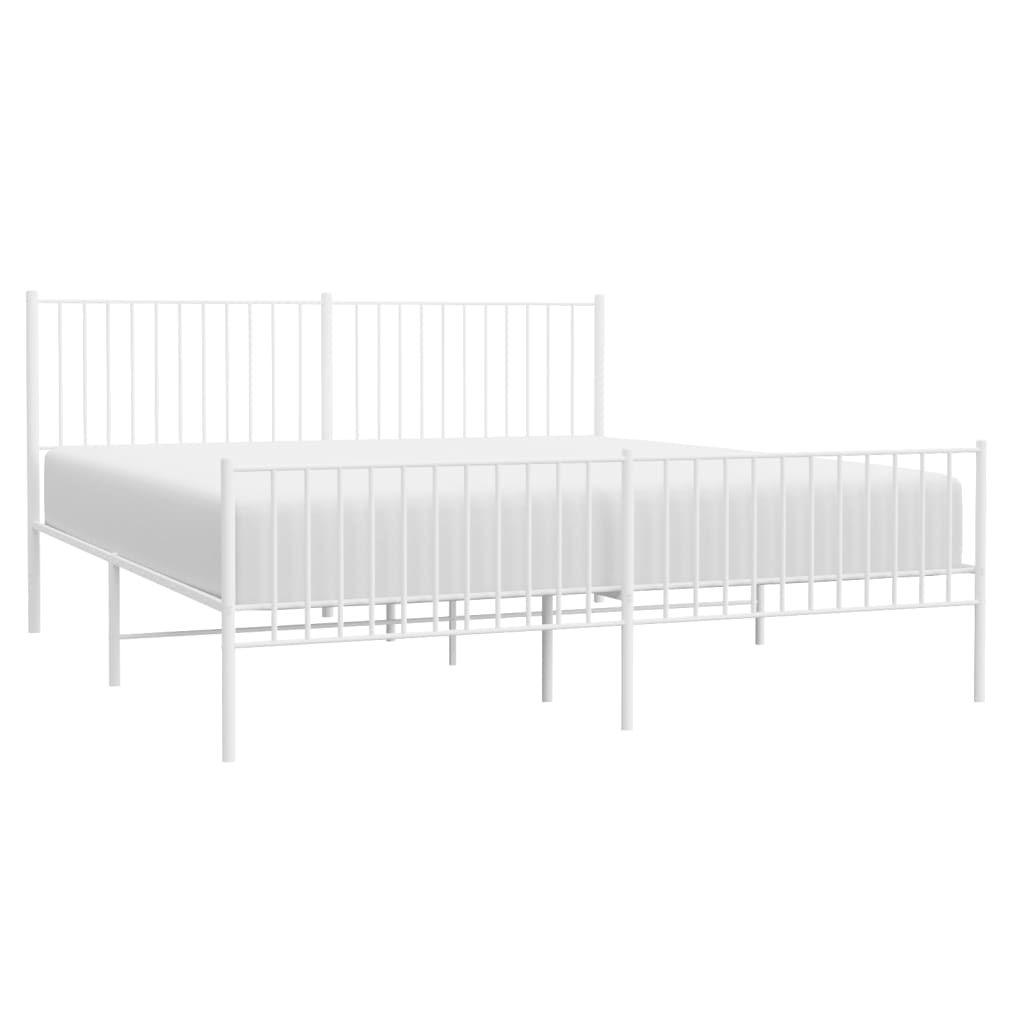 Metal Bed Frame without Mattress with Footboard White 180x200cm