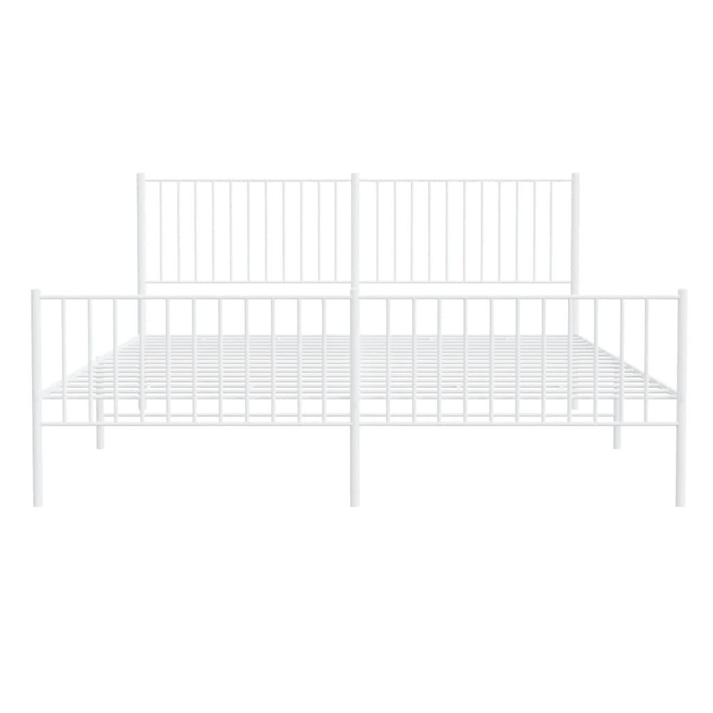 Metal Bed Frame without Mattress with Footboard White 180x200cm