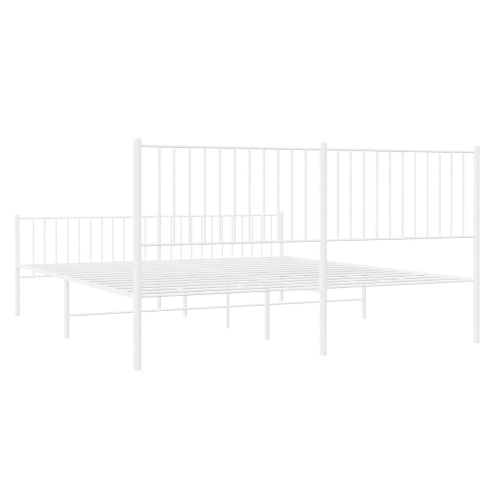 Metal Bed Frame without Mattress with Footboard White 180x200cm
