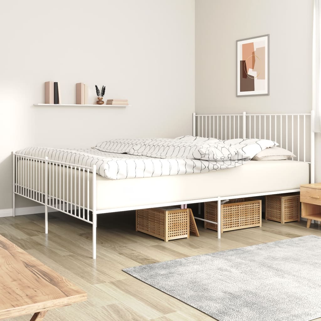 Metal Bed Frame without Mattress with Footboard White 180x200cm