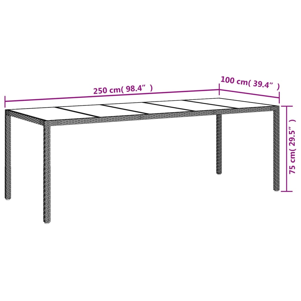Outdoor Patio Poly Rattan Large 6 Person Garden Dining Table With Glass Top