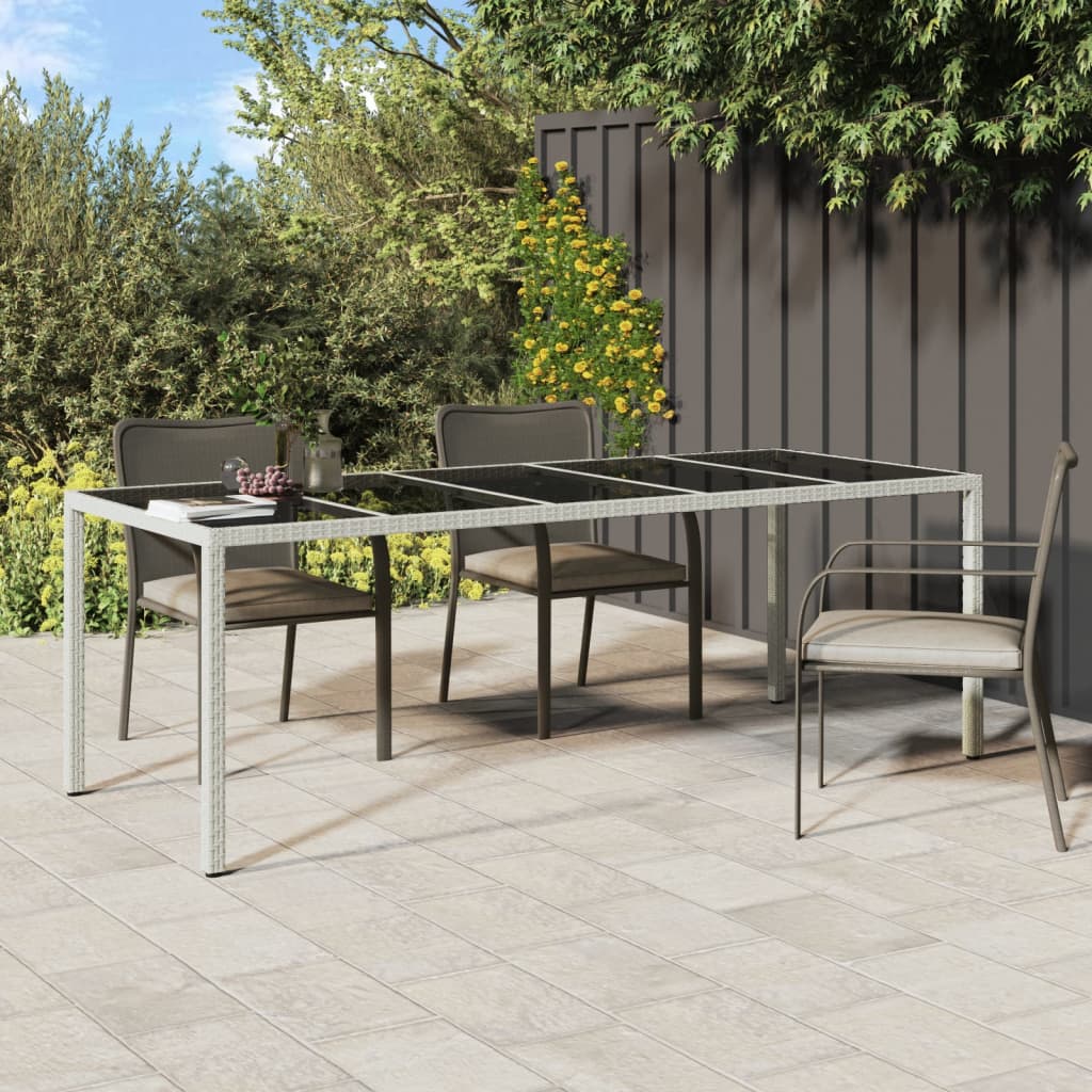 Outdoor Patio Poly Rattan Large 6 Person Garden Dining Table With Glass Top