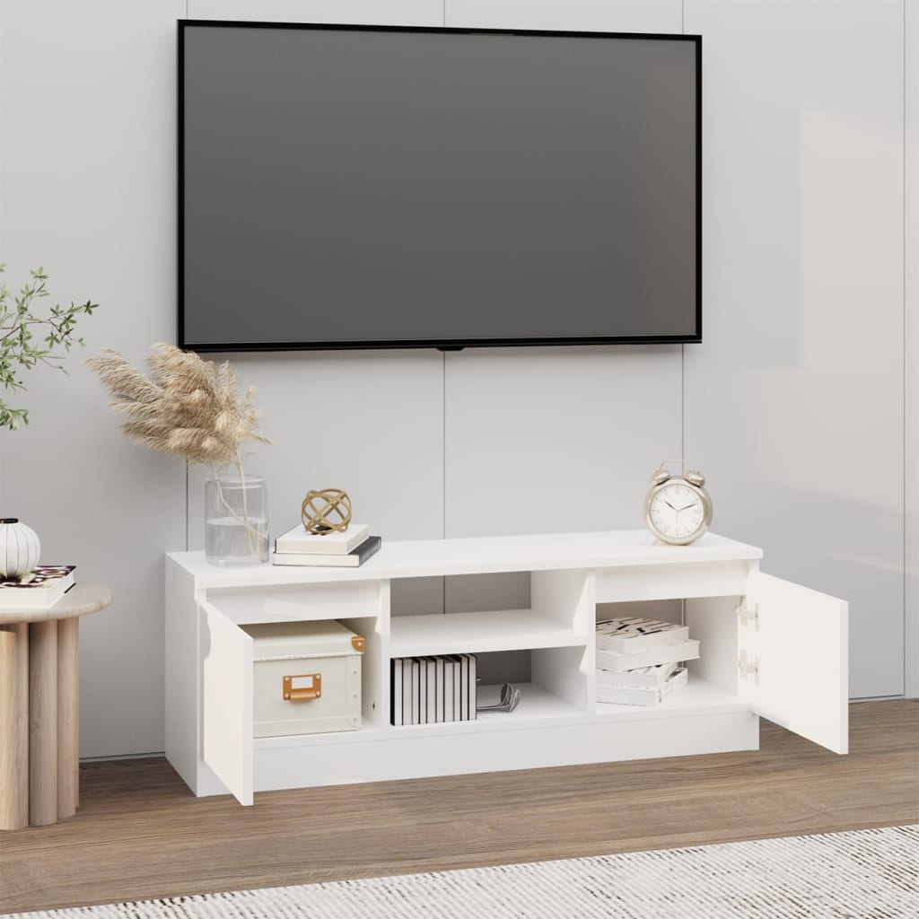 Modern Wooden TV Tele Media Stand Unit Cabinet With 2 Doors & Storage Shelf